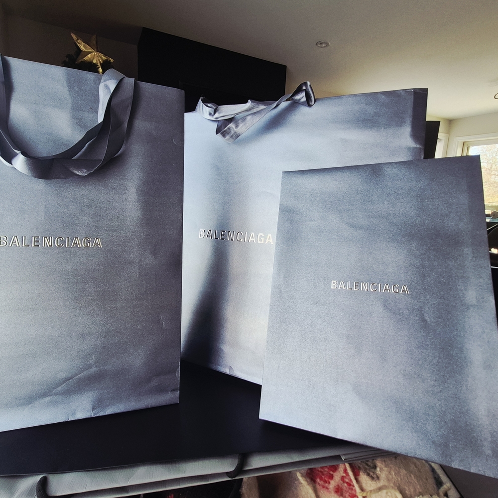 Balenciaga Luxury Holiday Edition Gray Bluish Shemery Shopping Bags Set Of 3